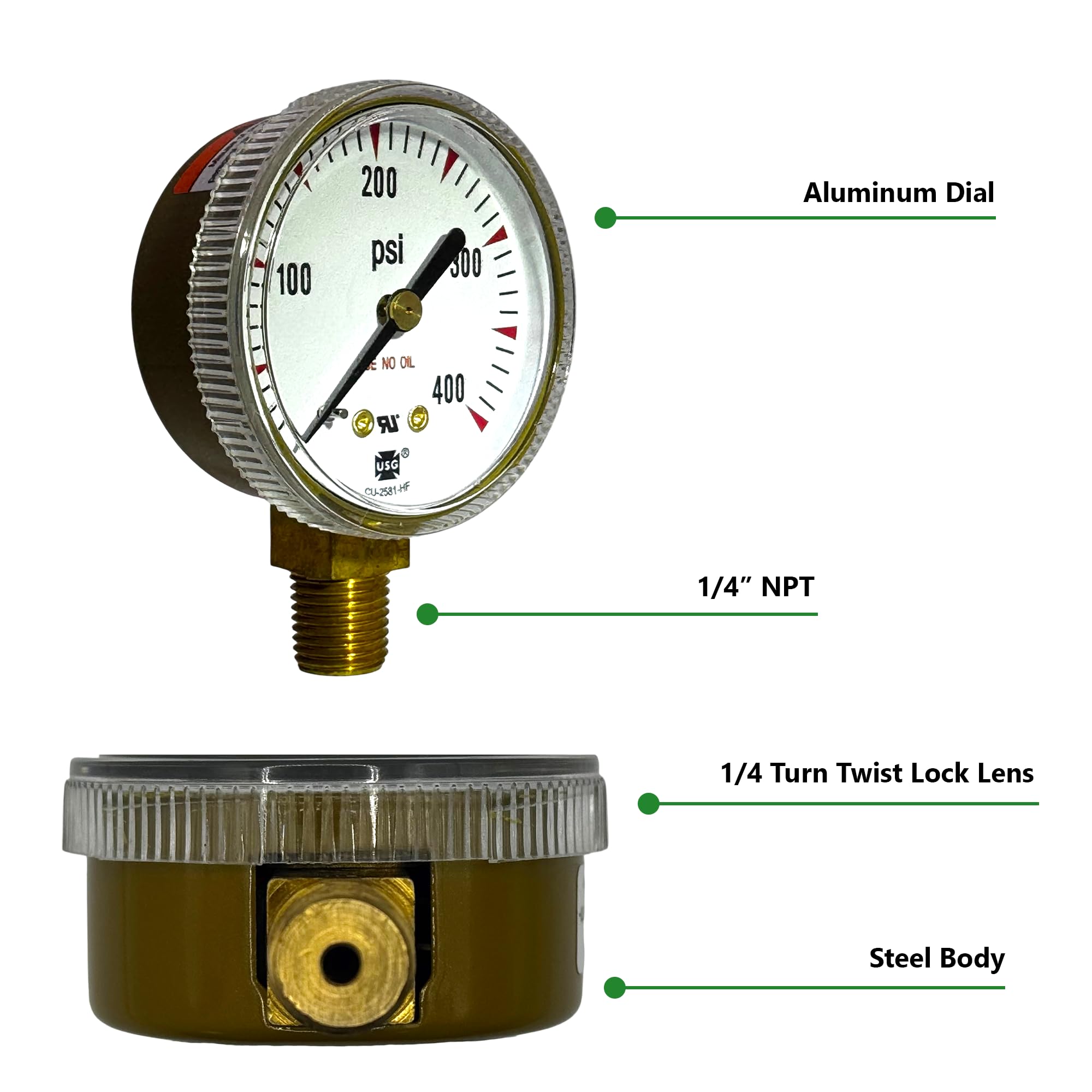 Acetylene Regulator Gauges - 30 & 400 PSI -5
