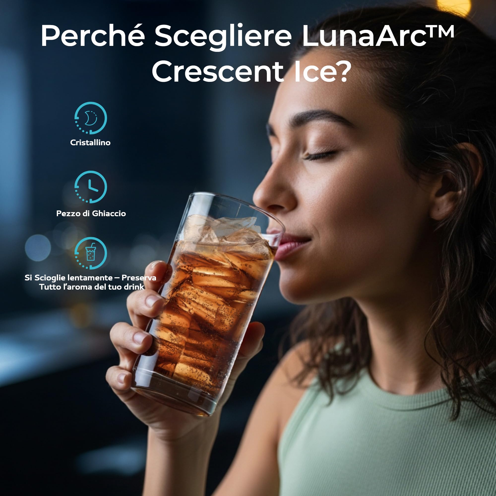 EUHOMY LunaArc™ Macchina Ghiaccio Mezzaluna, 1600Pz/24H Macchina per il Ghiaccio Casa, 16 Cubetti in 12 Min, 1.8L, Autopulente Ice Maker, 3 Dimensioni di Ghiaccio per Whisky/Caffè/Bevande