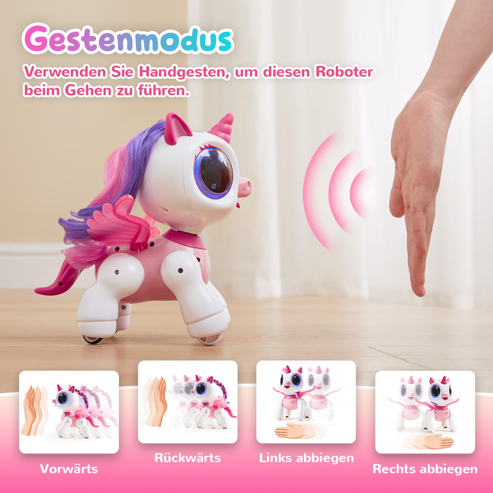 SGILE Roboter Kinder, Einhorn Geschenke für Mädchen, Ferngesteuertes Einhorn Spielzeug mit LED-Augen und Musik, Programmierbarer RC Roboter mit Gestensteuerung für Kinder Geburtstag 3 4 5 6 7 8 Jahre