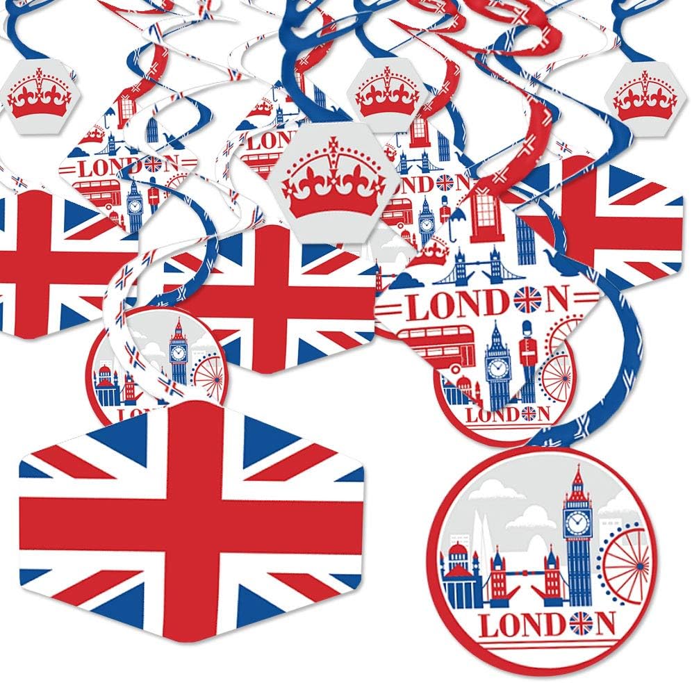 Cheerio, London - British UK Party Hanging Decor - Party Decoration Swirls - Set of 40