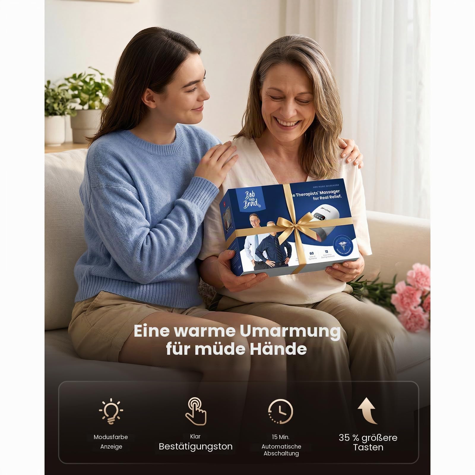 BOB AND BRAD H60 Handmassagegerät mit Wärme und Kompression, Elektrische Handmassage bei Arthritis & Karpaltunnelsyndrom, Massager Schmerzlinderung für Handgelenk & Finger, Geschenke für Damen Herren