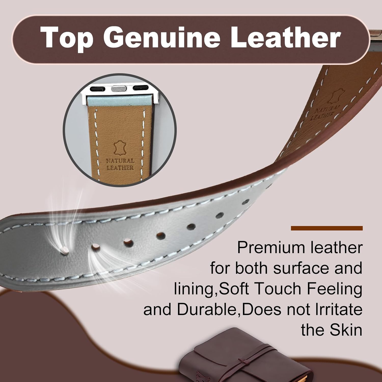 Genuine Leather Band Compatible with Apple Watch Bands for Women Men 49mm 46mm 45mm 44mm 42mm 41mm 40mm 38mm, Soft Leather Replacement Strap for iWatch Ultra/SE/Series 11 10 9 8 7 6 5 4 3 2 1 - Image 3
