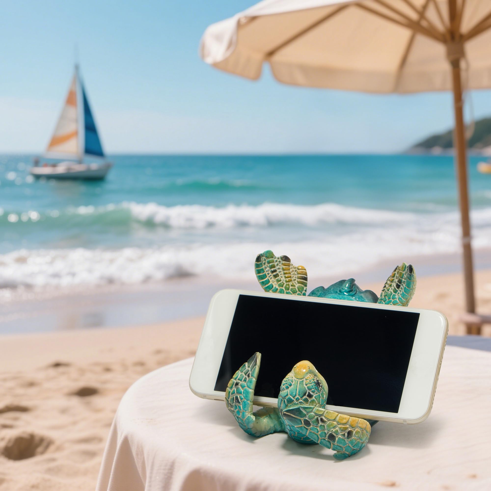 Hodao Soporte para teléfono Celular, Tableta, Escritorio, decoración de Animales oceánicos, Estilo océano, para decoración del hogar y la Oficina (Tortuga Azul)