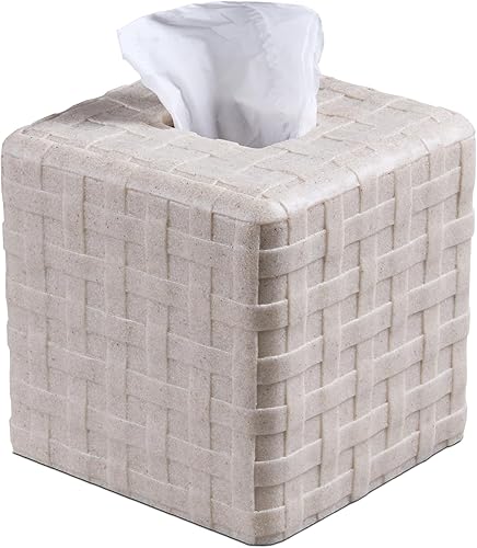 Miniatura 8 de Cubierta cuadrada de papel decorativo a rayas con textura de travertino natural, soporte de caja de pañuelos resistente de resina, soporte de papel