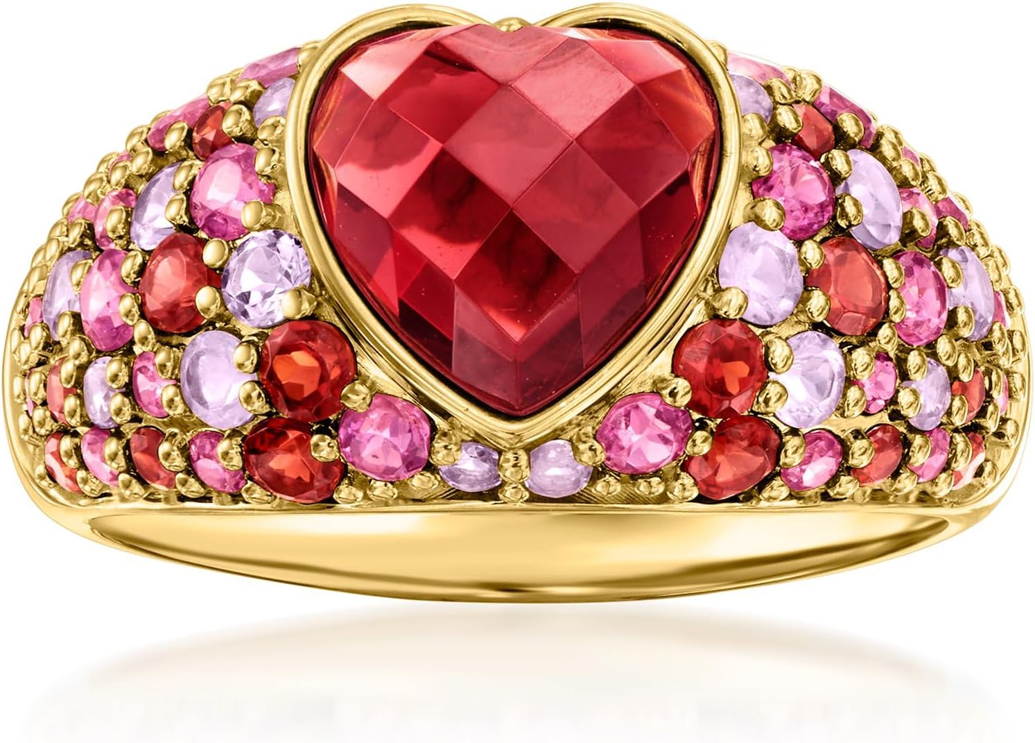 Ross-Simons 2.40 Carat Heart-Shaped Garnet and 2.70 ct. t.w. Multi-Gemstone Ring in 18kt Gold Over Sterling