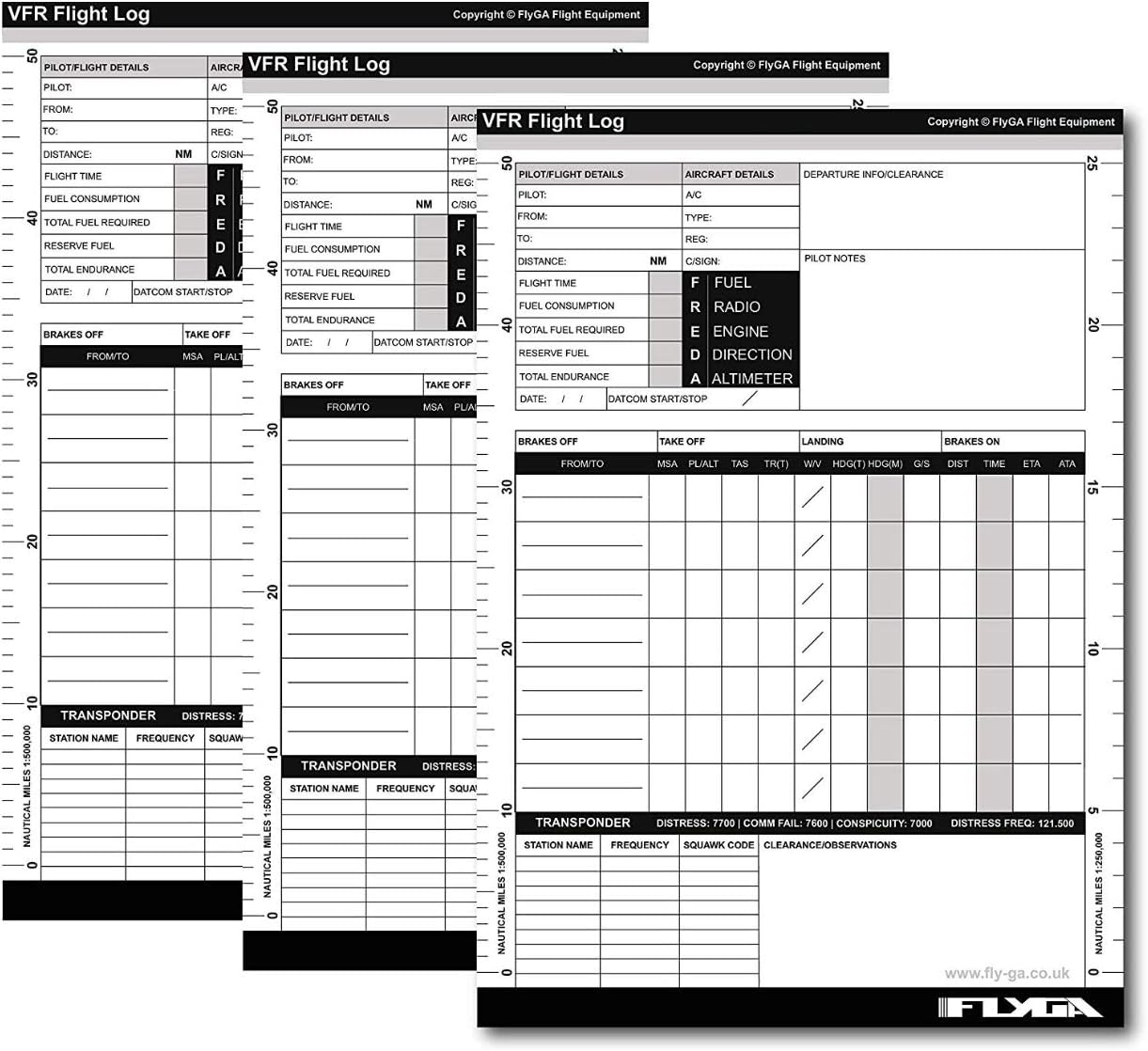 FlyGA A5 VFR Pilot Log Pad (Flight Plog Book) - 3 Pack - For PPL(A), LAPL, PPL(H) & CPL Aviation Pilots
