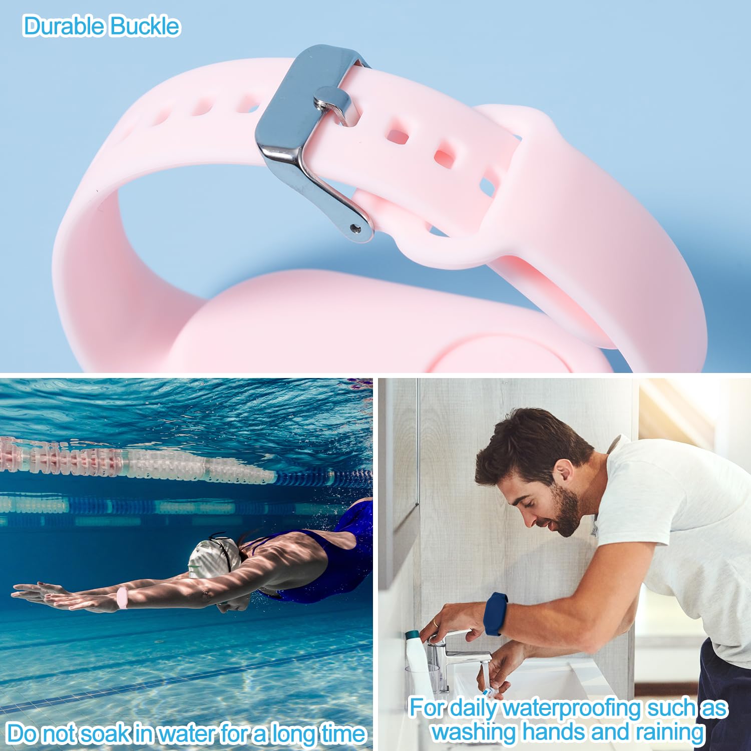 2szt do Samsung Galaxy SmartTag 2 Wristband, Wodoodporny Silikonowy Pokrowiec Ochronny Ukryty Uchwyt z Pelnym Pokryciem dla Dzieci Osób Starszych Akcesoria Bransoletek (Niebieski, Rózowy)