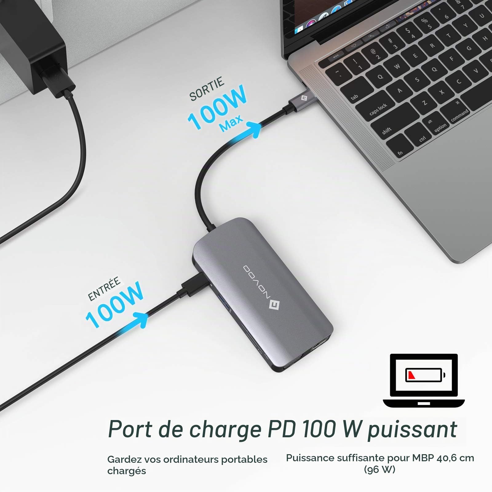 NOVOO Adaptateur USB C Hub 9-en-1,Dual Affichage(HDMI 4K&VGA), Docking Station d'accueil avec 1Gbps Ethernet,3xUSB 3.0,SD/Micro SD,Port d'alimentation 100W PD pour MacBook Pro Air XPS Chromebook