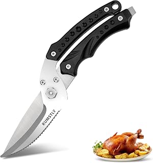 KUMSTLY Heavy Duty Poultry Shears Professional Kitchen Scissors for Cutting Chicken, Turkey, Meat, Bones, Vegetables Stainless Steel Spatchcock Shears Multipurpose Food Scissors (Black)