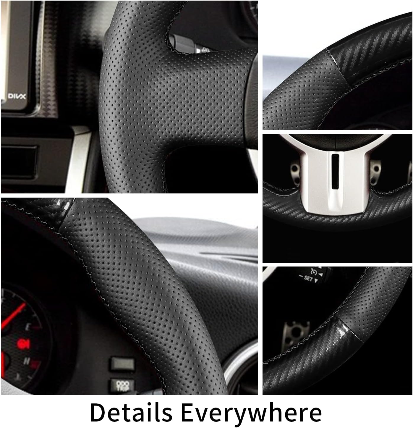 Hand Stitched Steering Wheel Cover for Toyota GT86 TRD 2014/GT 86 2013/FT-86 Open Concept 2013/86 GTS 2012, Non-Slip Breathable Microfiber Leather & Carbon Fiber Leather Steering Wheel Cover