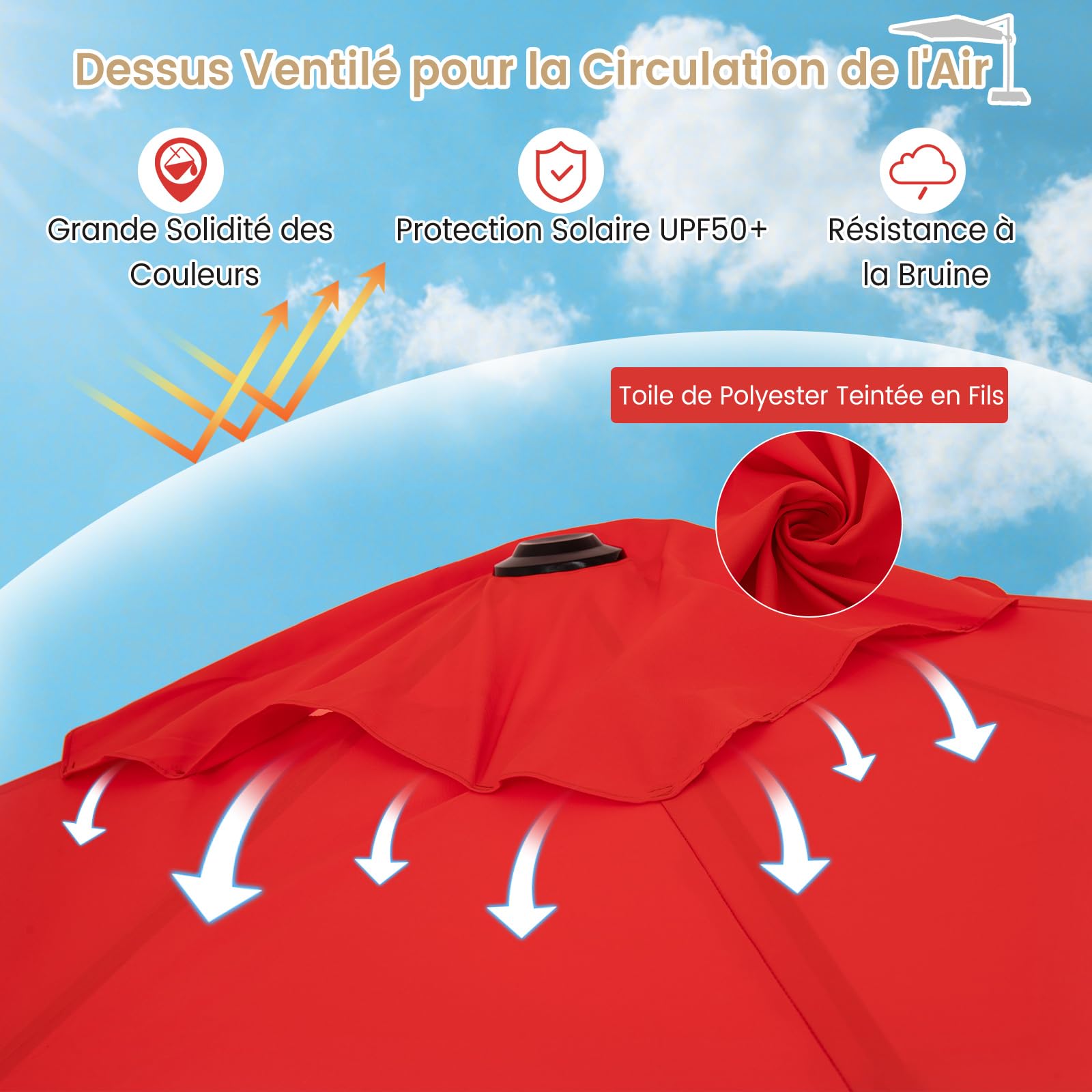 RELAX4LIFE Parasol Déporté 3x3M Inclinable 7 Positions (Orange)
