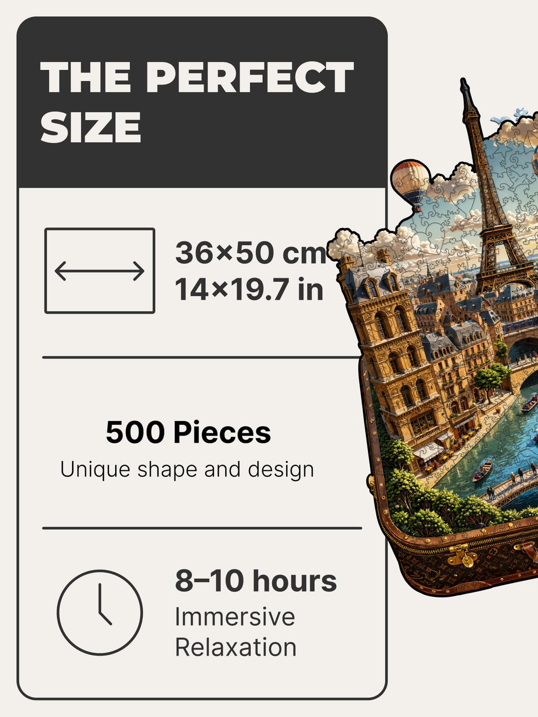 UNIDRAGON Drewniane puzzle dla dorosłych Unikatowe puzzle Paryż w etui 36 x 50 cm 500 elementów