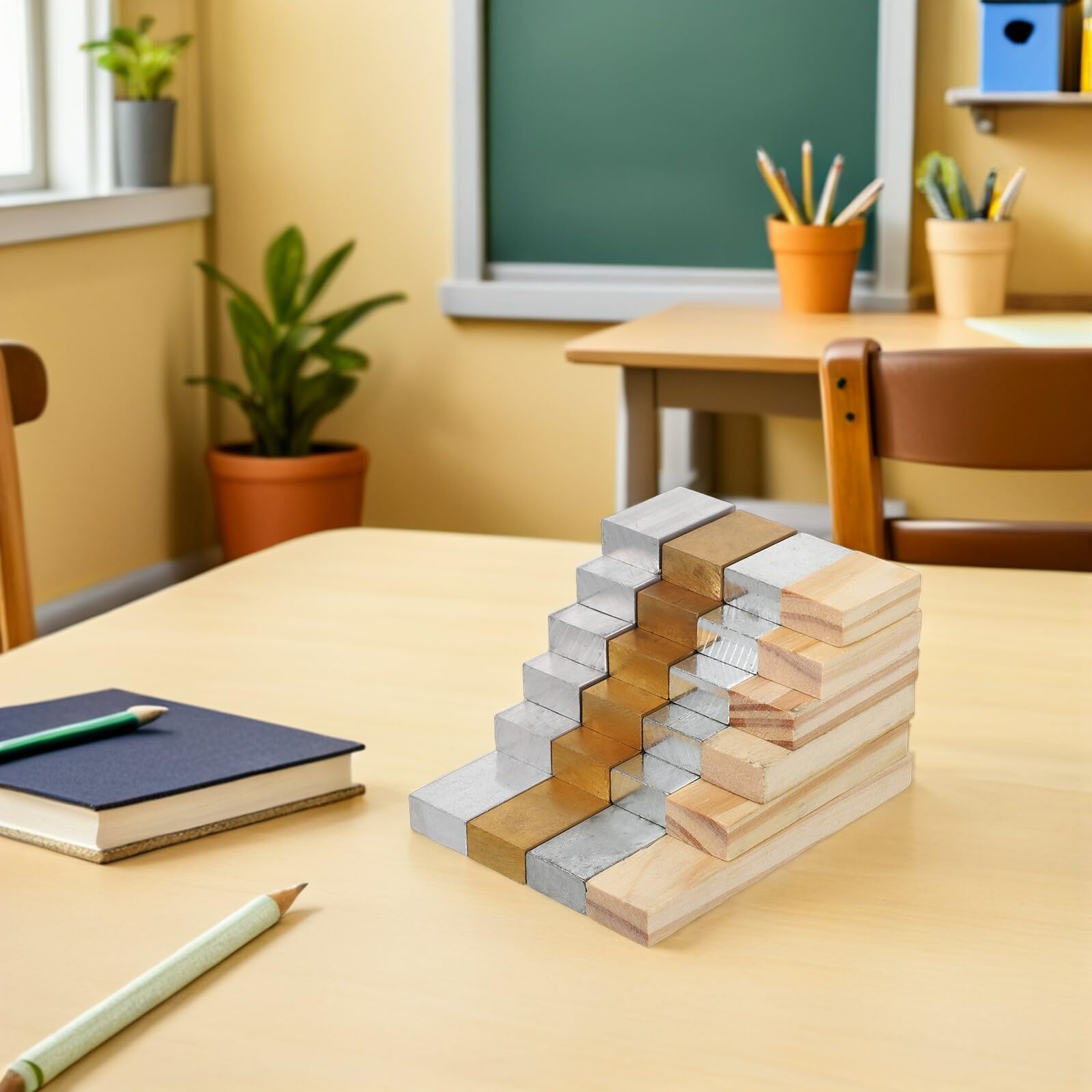 MAGICLULU 24pezzi Kit di Blocchi di Densità Fisica per Scuola Rame Ferro Alluminio e Legno Blocchi Rettangolari per Esperimenti Scientifici Attrezzatura da Laboratorio per Insegnamento