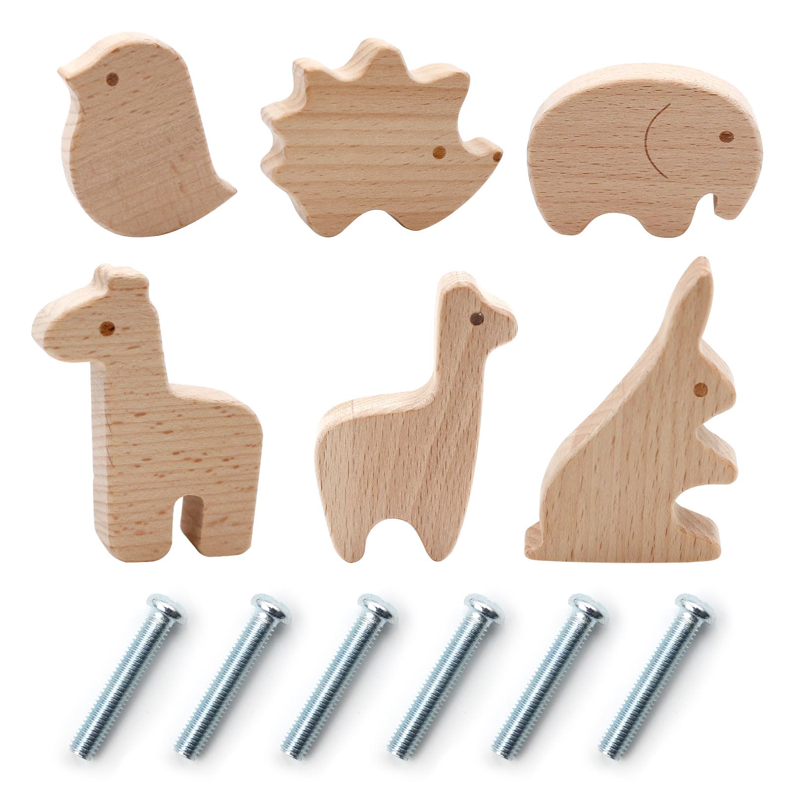 6 Stück Schrankknöpfe Holz fur Kinderzimmer, Möbelknöpfe Tierformen,Holzknöpfe Kommode mit Schrauben, Holz Schubladengriff, Holzgriffe für Schränke Türknöpfe für Kinder
