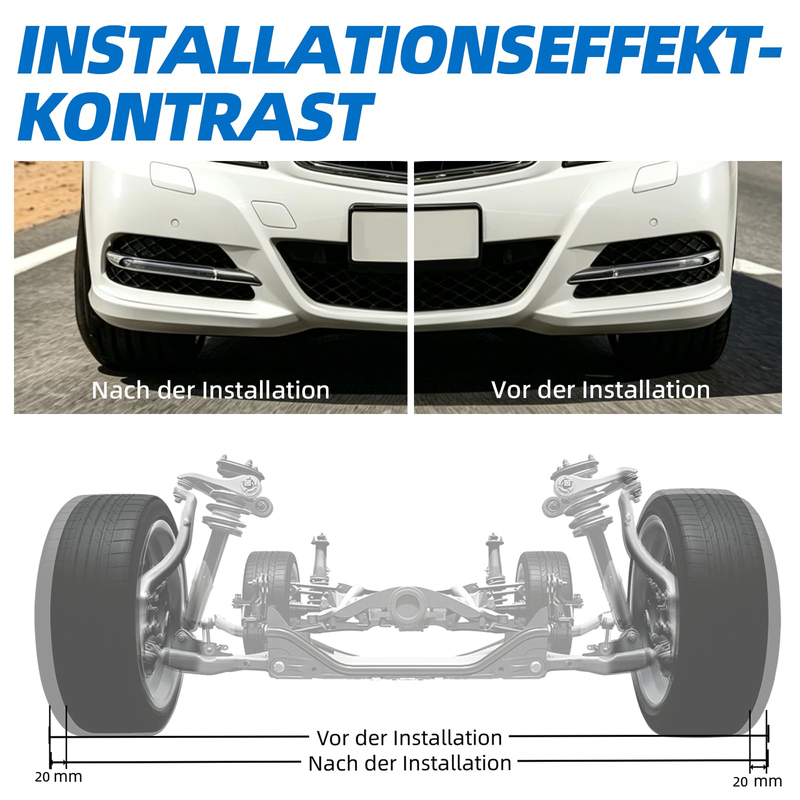 2 x 20 mm Radnaben-Distanzset 5x112 Ø66,5 für Mercedes-Benz | 40mm Spurverbreiterung für Mercedes 117/176/204/211/218. Inkl. 10 Kugelbund-Schrauben M14x1,5 (R13, 50mm). Schwarz eloxiert.