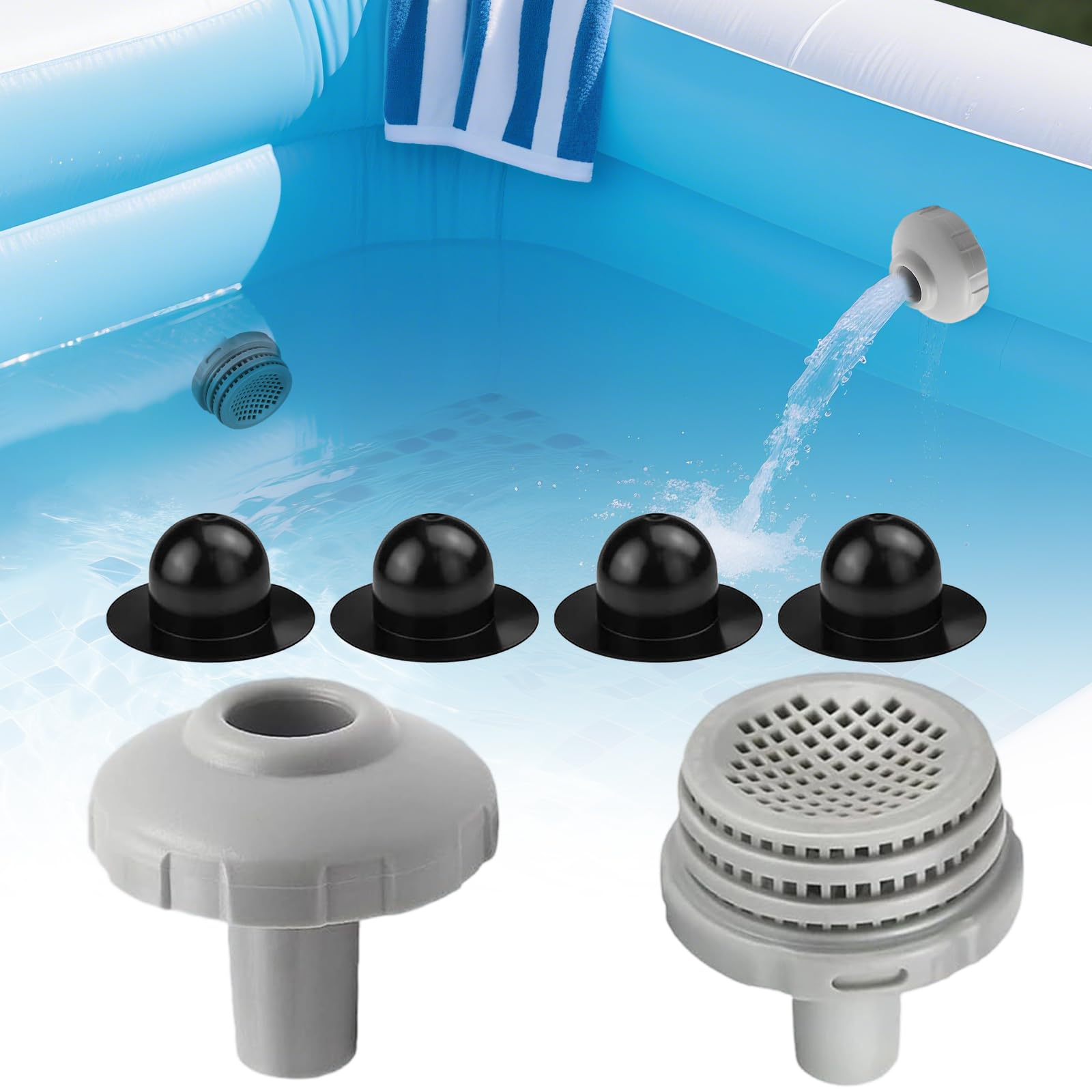 Crépines pour Intex Piscines de Ø 32 mm, avec 4 Bouchons Piscine | Résistant à la Corrosion, Optimise la Qualité de l'eau dans la Piscine
