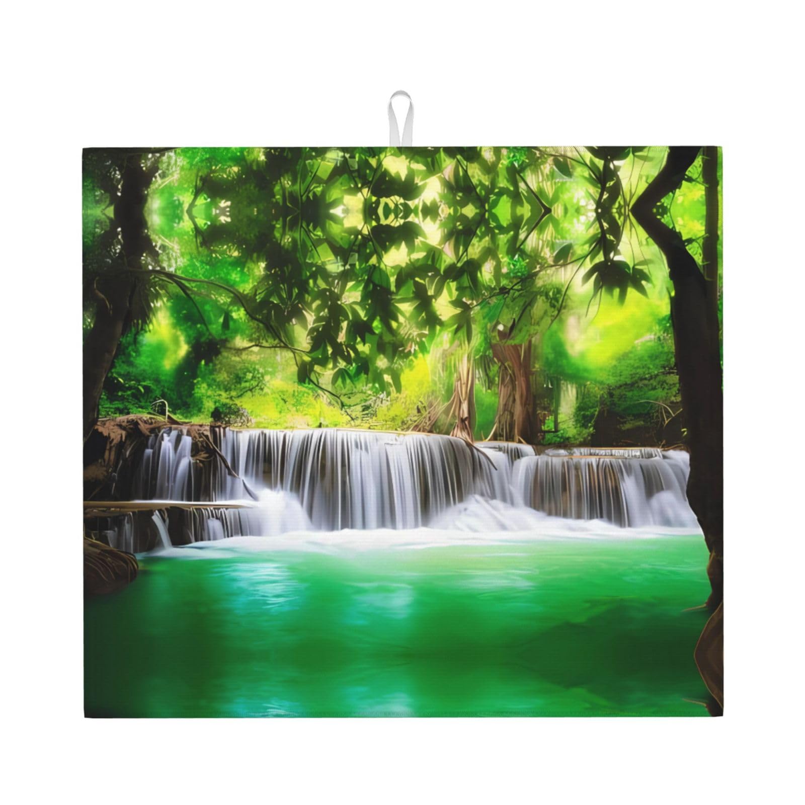 Yyhwhjde Black Natural Jungle Scenery Prints Kitchen Drying Mat – Absorbent Dish Throw For Countertop, Non-Slip Quick-Dry Layer With Vibrant Prints, Ideal For New Home Gift
