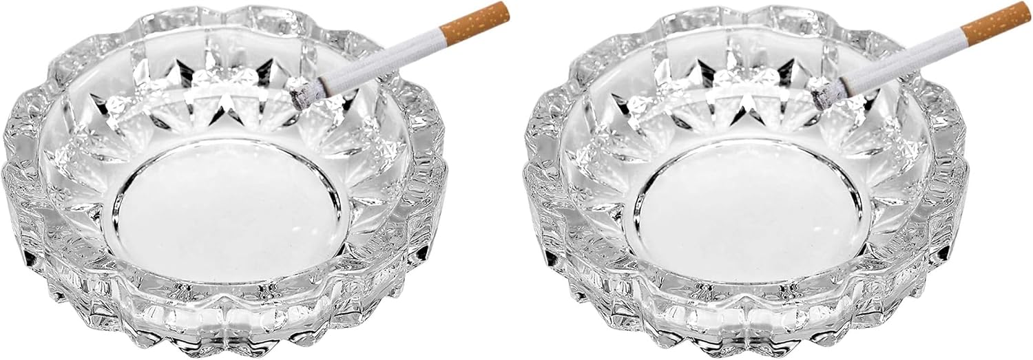 Round Heavy Duty Glass Smoking Ashtray for Indoor and Outdoor Home Office Tabletop Decoration 4.8" Diameter
