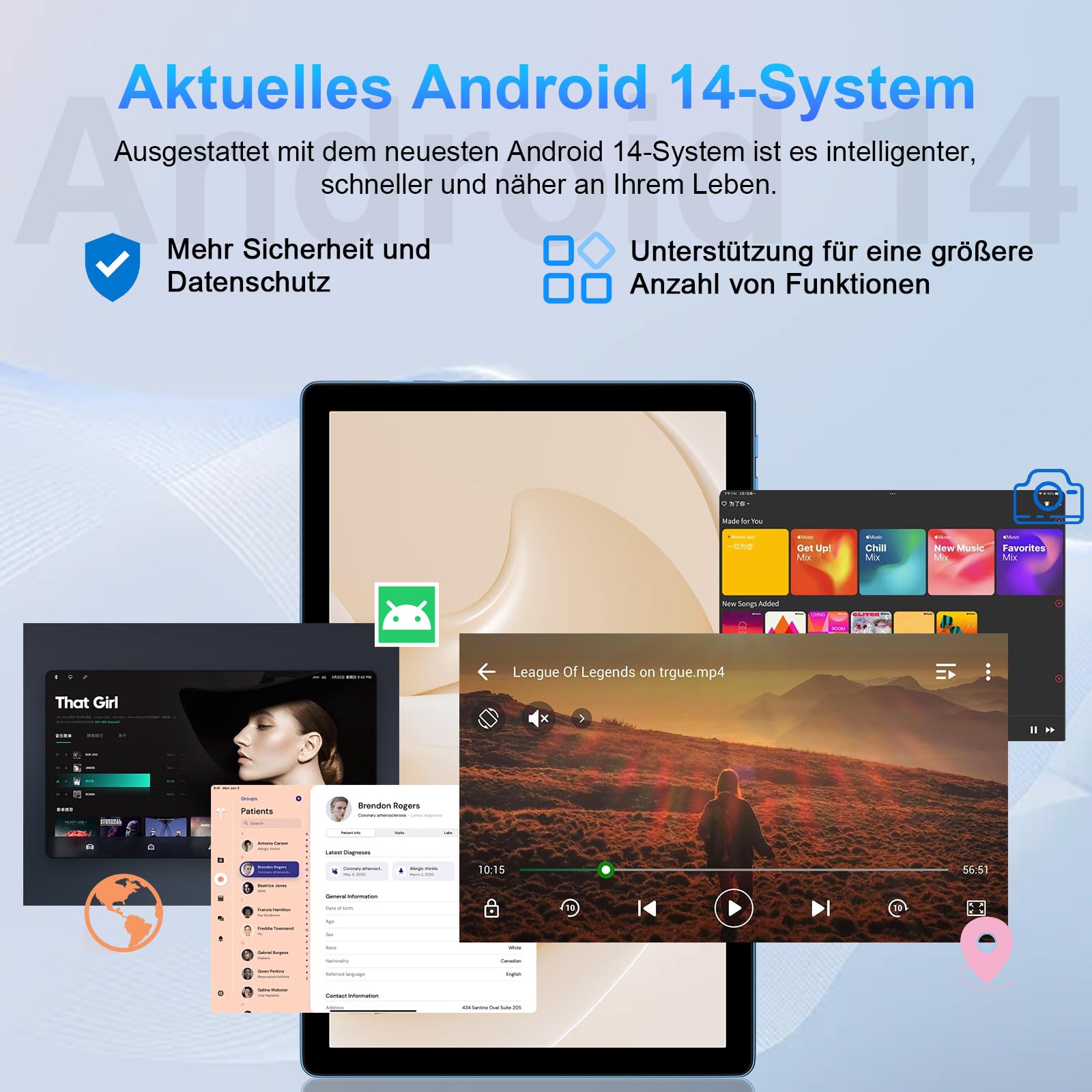 2026 Tablet 10 Zoll Android Octa Core mit 20 GB RAM + 128 GB ROM (2 TB TF) | 5G + 2,4 G WiFi | FHD | GMS | Bluetooth 5.0 | 8 MP + 5 MP | Typ C, Tablet mit Touch, Gehäuse, Tastatur und Maus - Blau