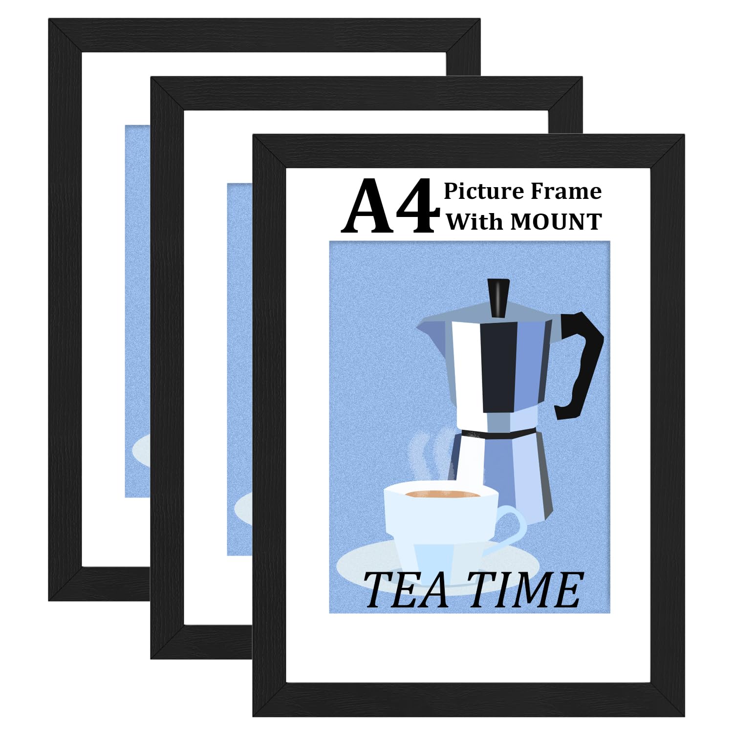 Bobeen A4 Photo Frames, Pack of 3 Black Picture Frame (21x29.7CM) for Table Top and Wall Mounting