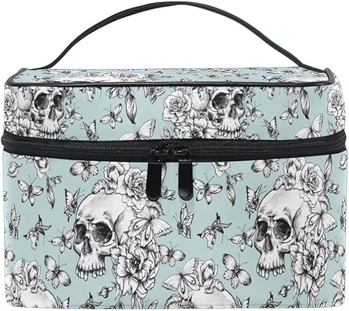 Bolsa de maquillaje, bolsa organizadora de maquillaje de viaje con calavera y flores, neceser para niñas, mujeres y mujeres, Calaveras 191