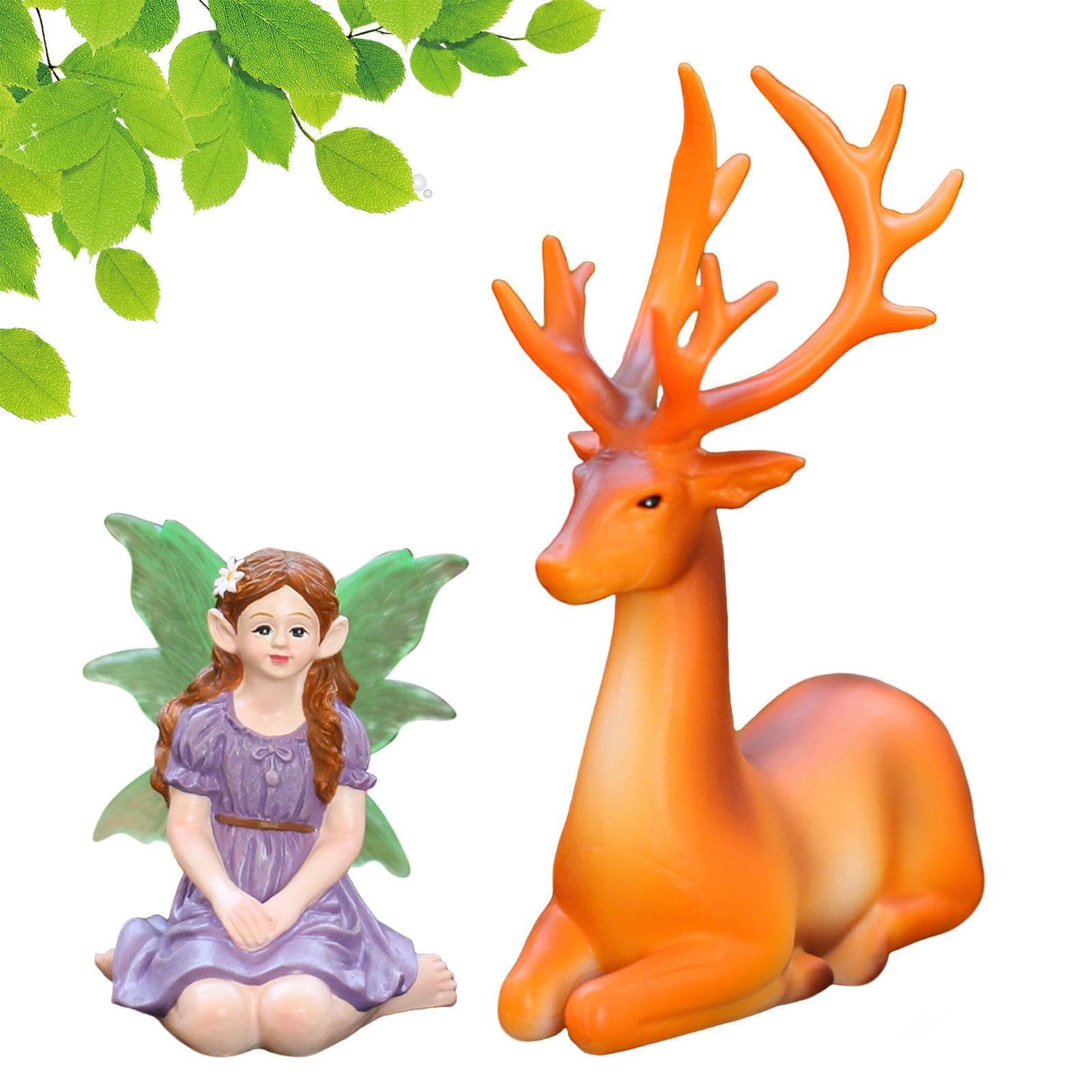 Figurines de fées extérieur en résine et statue de cerf pour vase