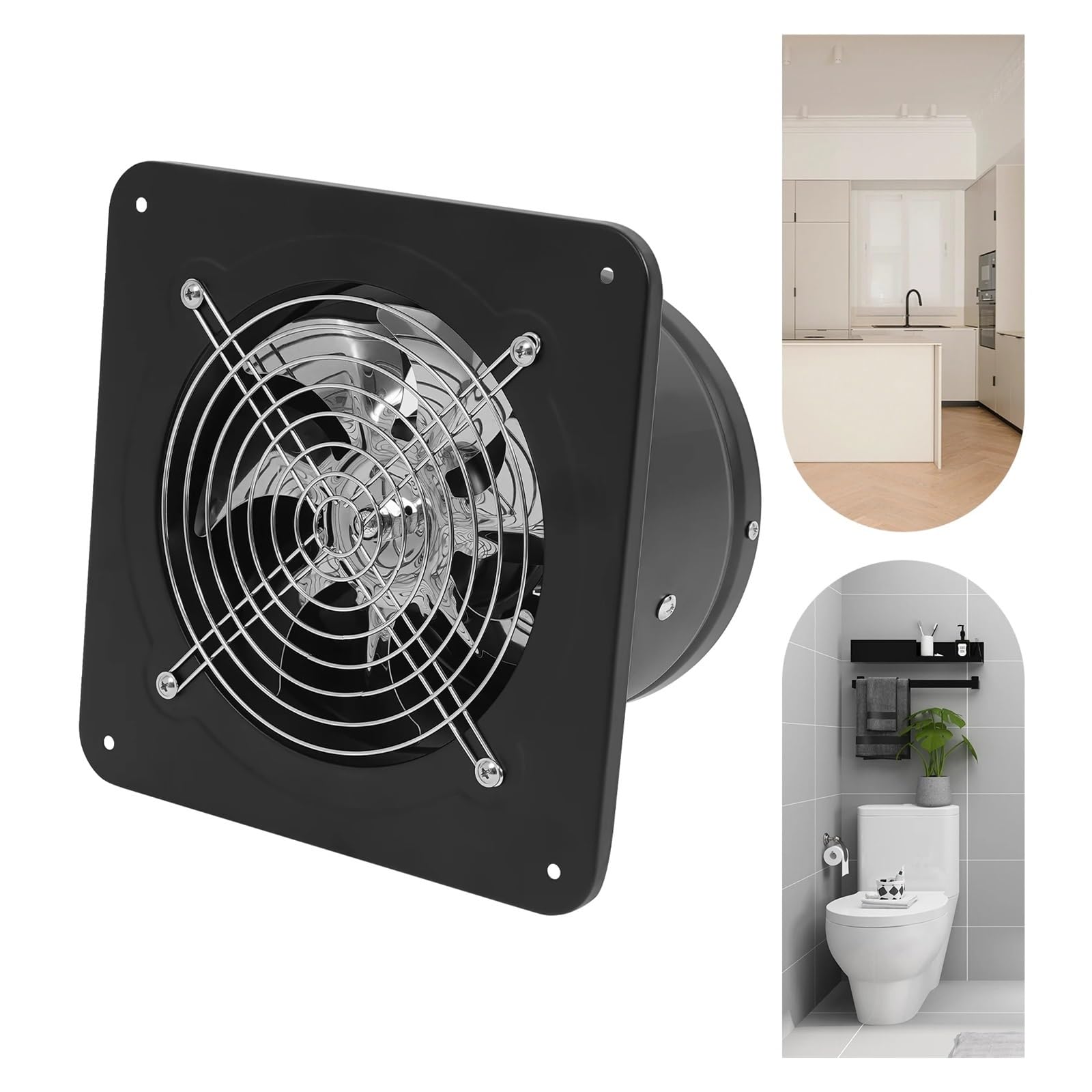 Extractor de aire negro 7 pulgadas, 50 W, industrial, pared y ventana, for cocina baño,Ahorro de energía