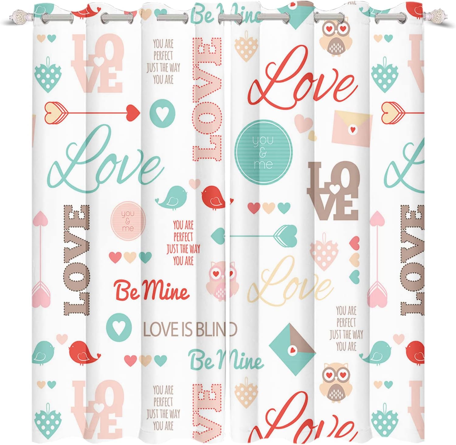 Yeele 53x85inches Valentine's Day Window Curtains 2 Panel Set Cartoon Pattern Thermal Insulated Printed Curtain for Girls Bedroom Living Room Decor Waterproof Polyester Blackout Window Drapes