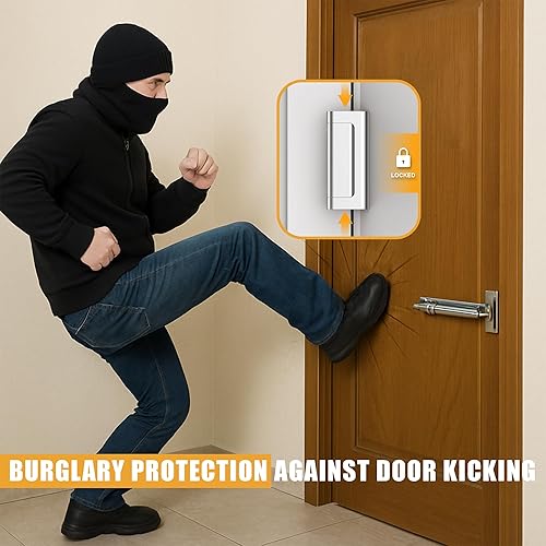 Miniatura 4 de Cerradura de refuerzo de puerta de seguridad para el hogar, paquete de 2 cerraduras de puerta para niños con tope de 3 pulgadas que soporta 800