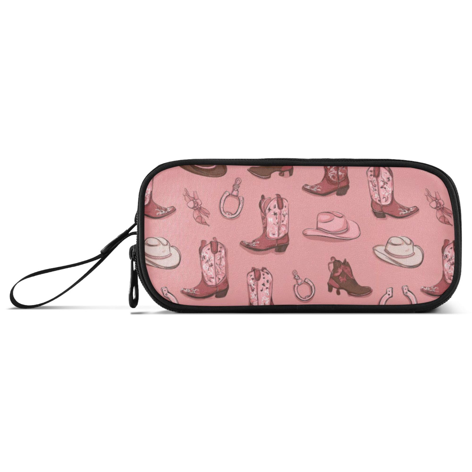 Fisyme Western Cowgirls Pinks Pencil Case Large Capacity Pen Box Makeup Pouch Holder Organizer Stationery Bag for School Office College Traval