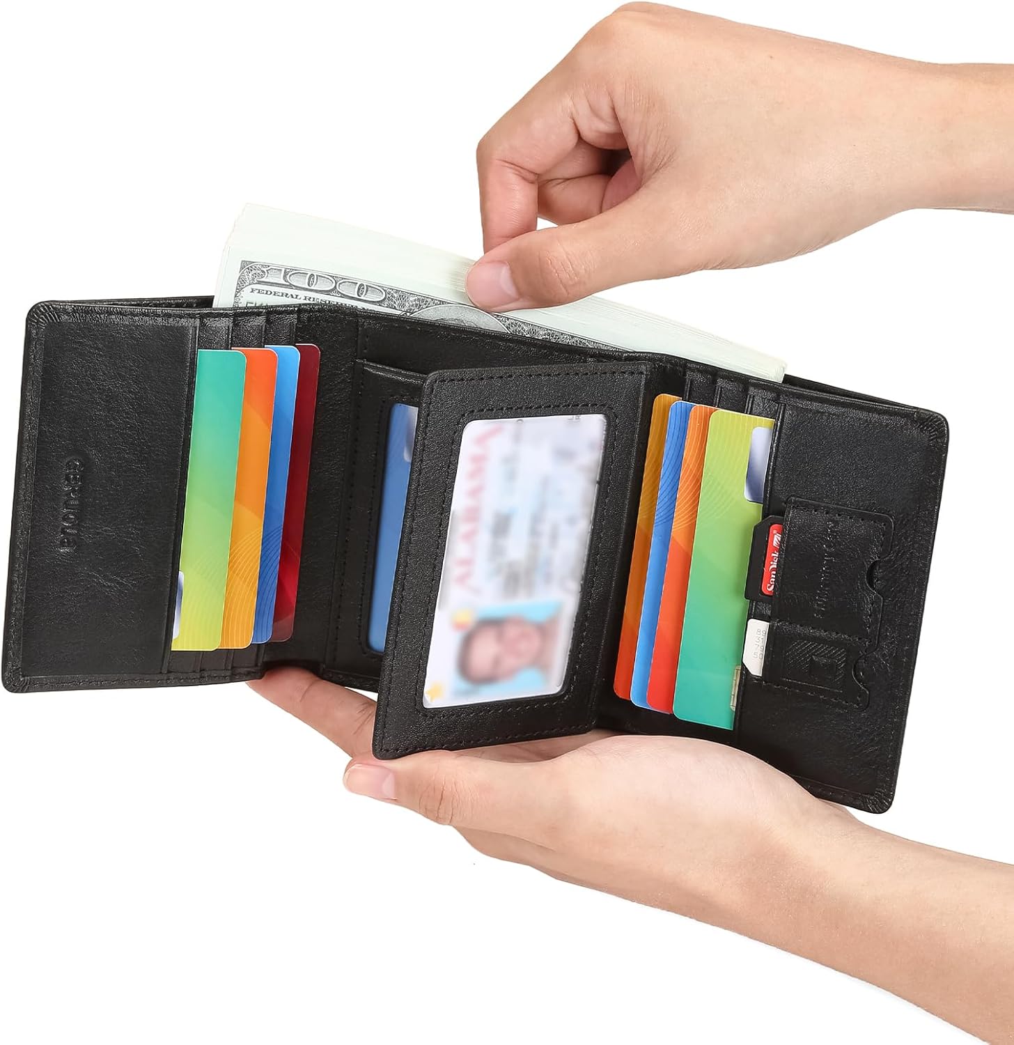 Trifold Wallets for Men Genuine Leather Large Capacity RFID Blocking, Includes Id Window and Credit Card Holder,Mens Wallets Leather (Black) - Image 5