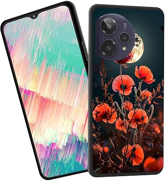 for Cricket Icon Plus 2026 Case,Slim Shockproof TPU Soft Rubber Silicone Cover Phone Case for Cricket Icon Plus 2026,Magic Moon Red Flower