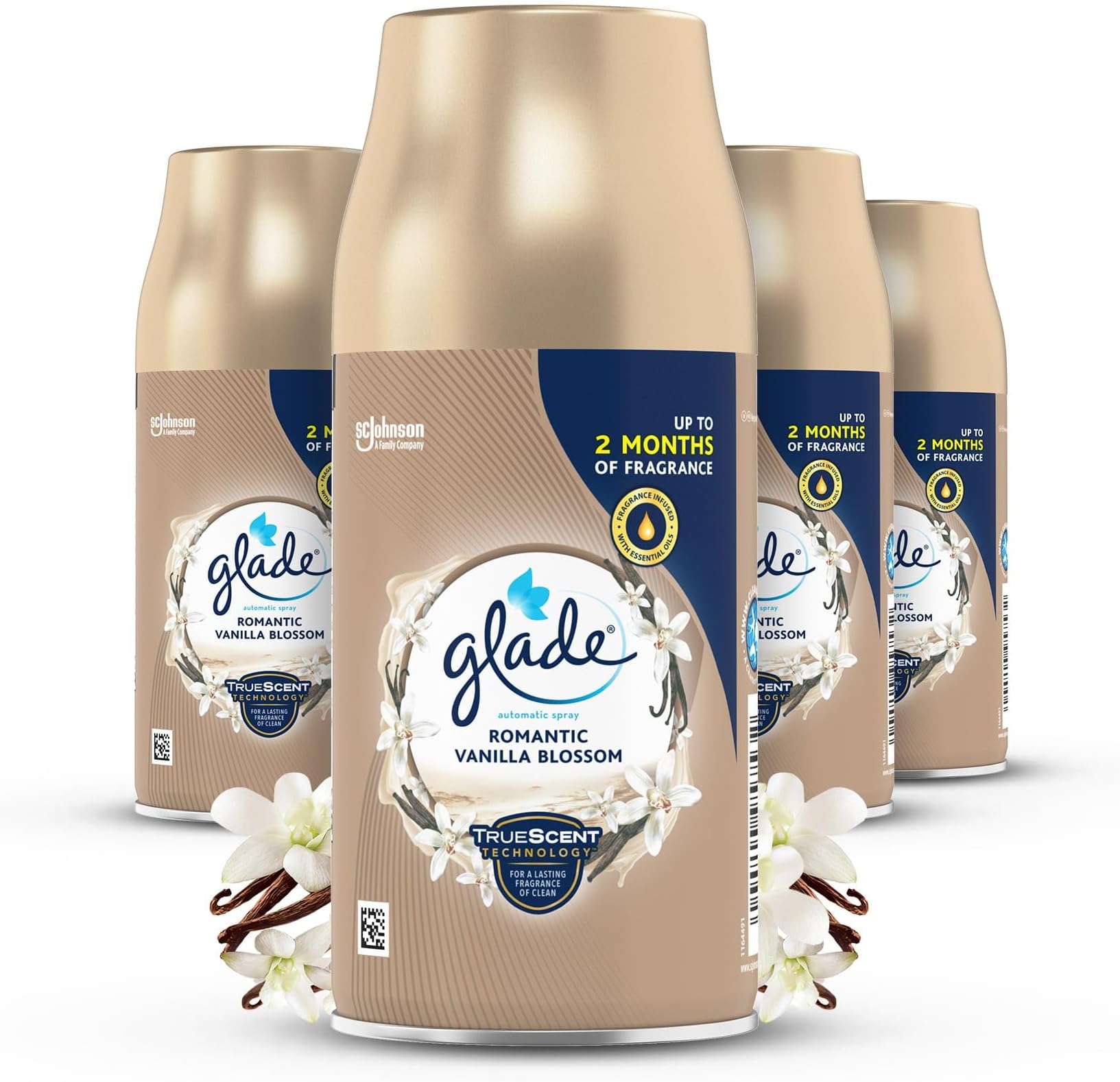 Glade Automatic Air Freshener Refills, Room Spray & Odour Eliminator, Vanilla Blossom, Pack of 4 (4 x 269 ml)