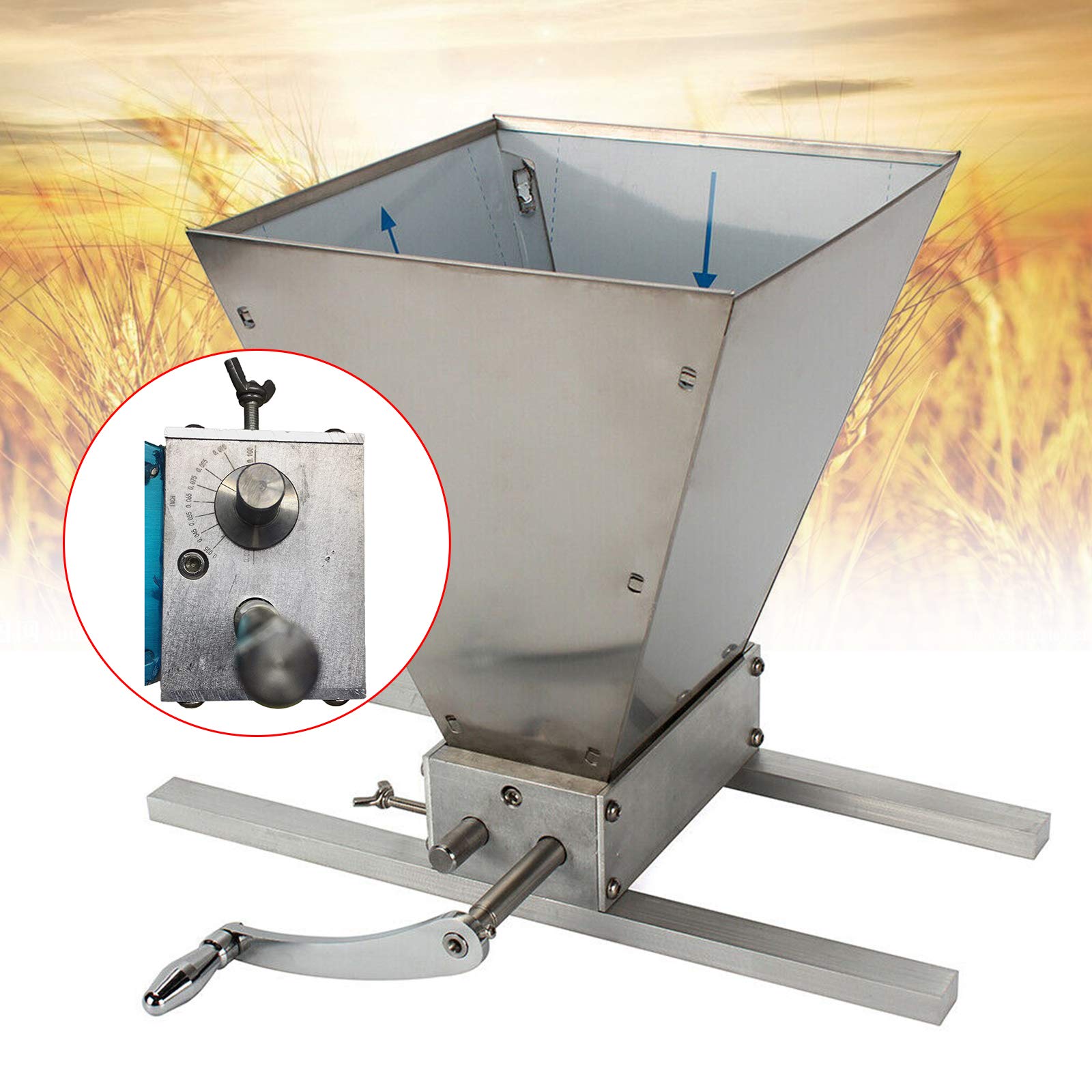 2Rollen GetreidemüHle quetsche Malz Futter Mais Grain Schrot Grinder Hand MüHle Crusher Verstellbar mahlmaschine Manuelle Einstellbare (Edelstahlrolle mit Skala + Aluminiumsockel)