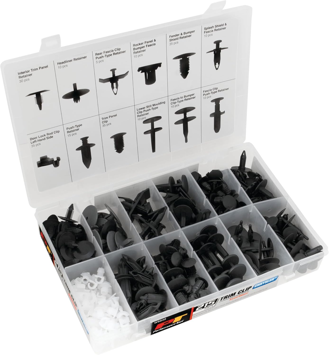 Performance Tool W5241 415pc Ford Trim Clip Assortment | Trim Clips for Doors, Bumpers, Paneling & More | Most Popular Sizes for Ford | Includes Case & Picture Insert for Quick Part Identification