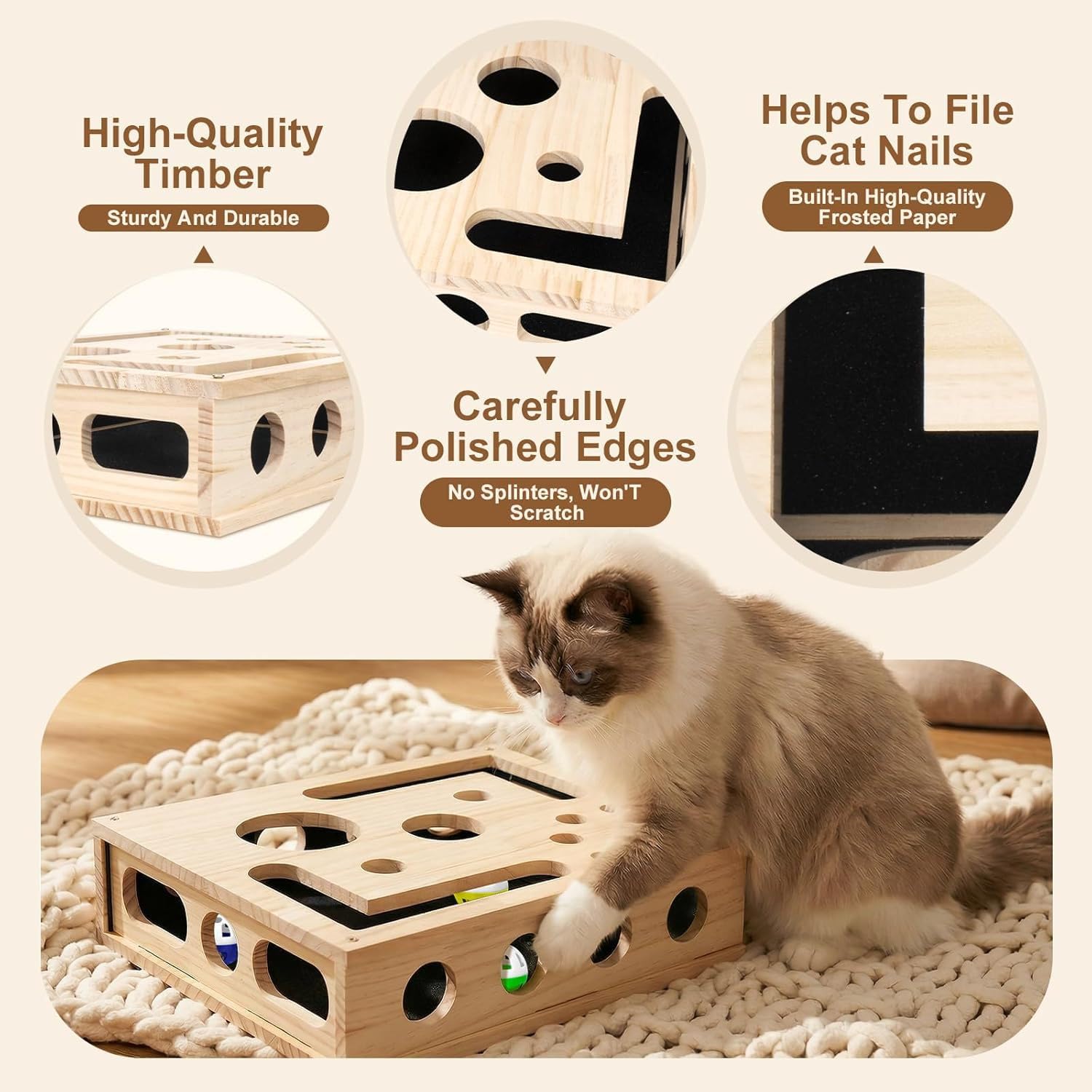 Scatola per lima per unghie per gatti, giocattolo puzzle interattivo per gatti da interni, tampone e mangiatoia, giocattolo tagliaunghie per gattini, gioco divertente per animali domestici