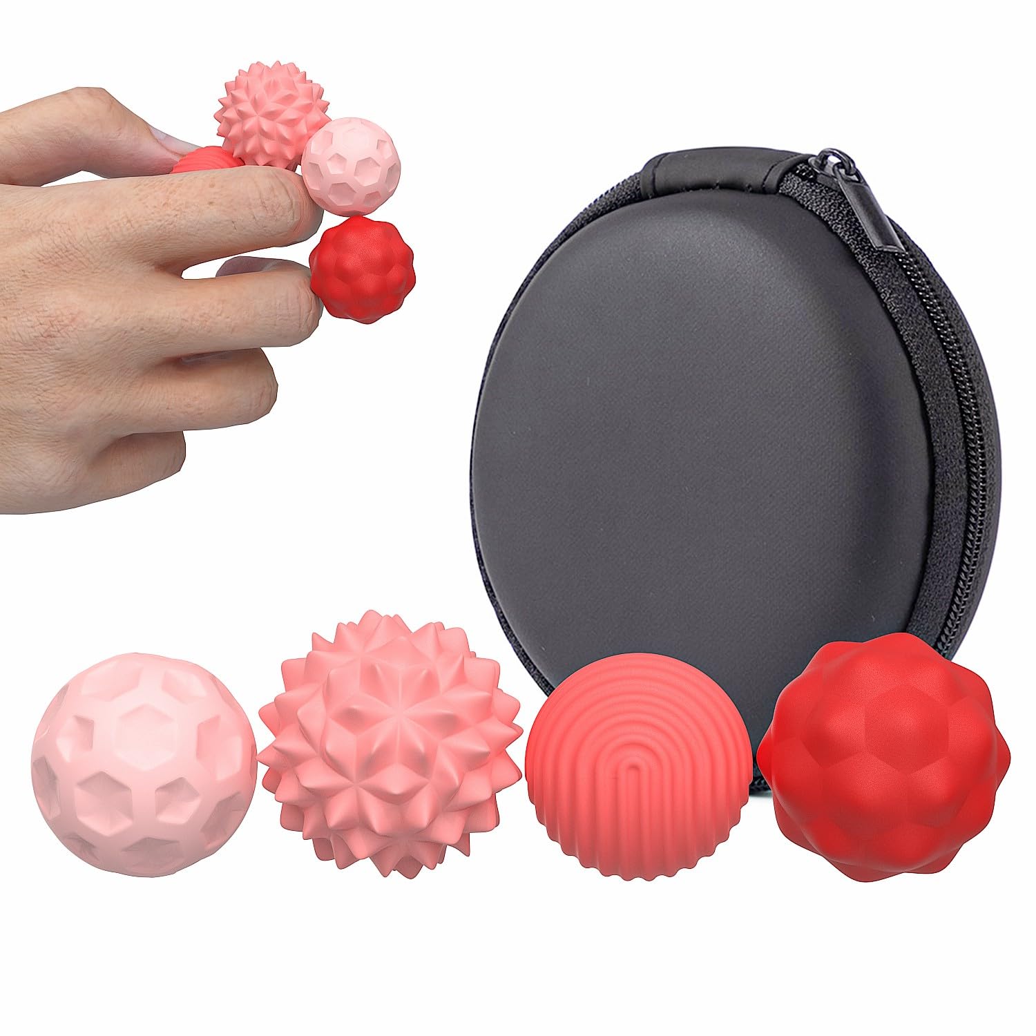 4 Pack Magnetic Sensory Fidget Balls – Silicone Stress Relief Toys for Adults & Teens with Autism, ADHD, Anxiety, Quiet Executive Desk Fidget Magnets Toys for Office, Fun Textures Roller Toys (Red)