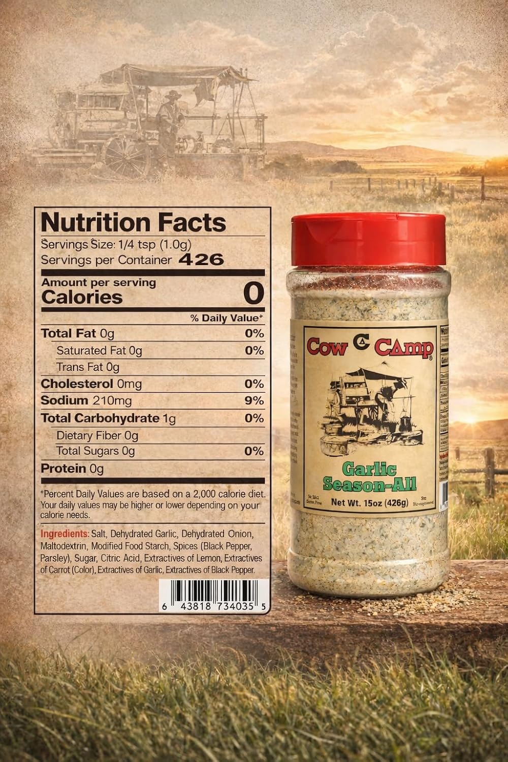 Cow Camp, Seasoning-Garlic, 15 Ounce