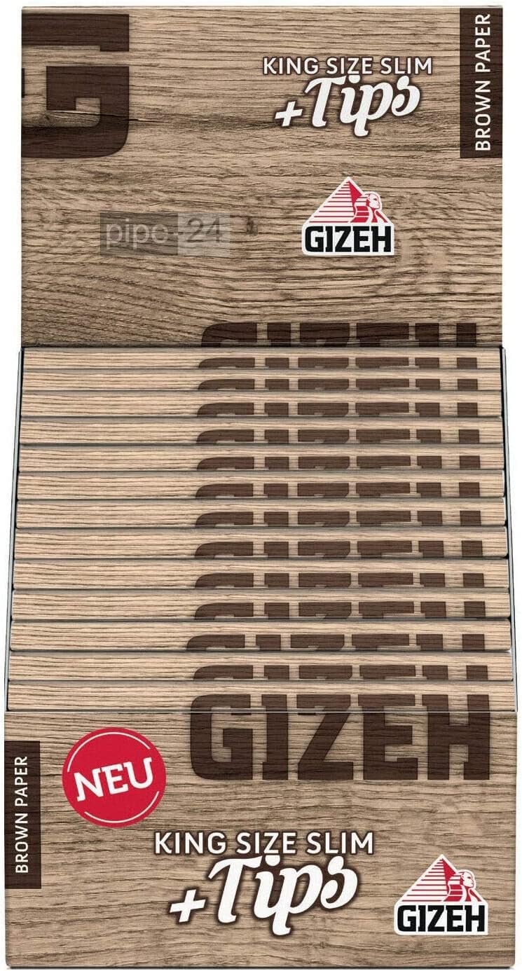 GIZEH - Brown Paper King Size Slim Plus Tips - 26 Heftchen mit je 34 Blättchen + 34 Tips