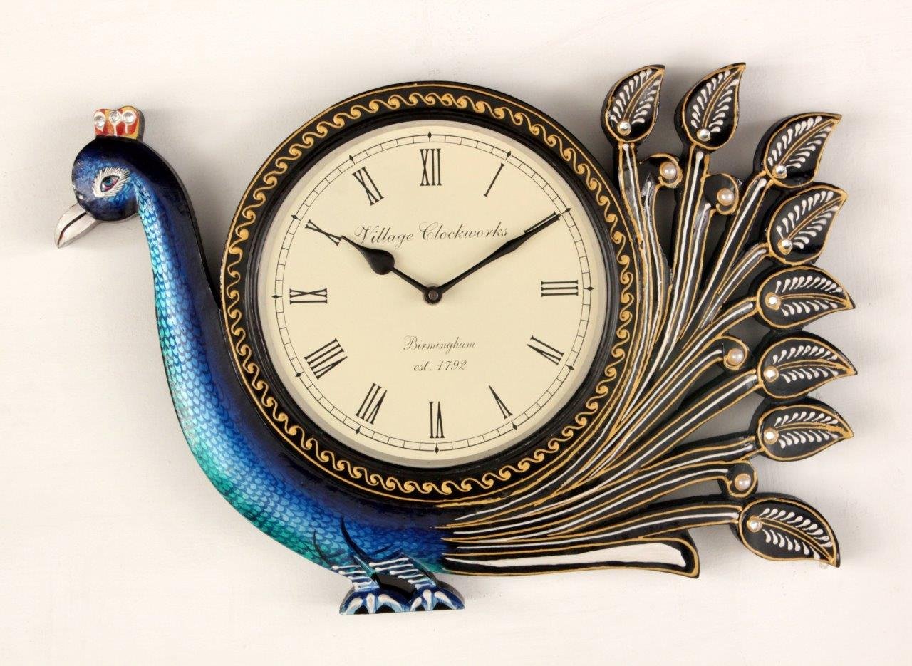 Buy Home and Bazaar Traditional Peacock Shape Wall Clock 12x18 Inch, 6" Dial Online at Low