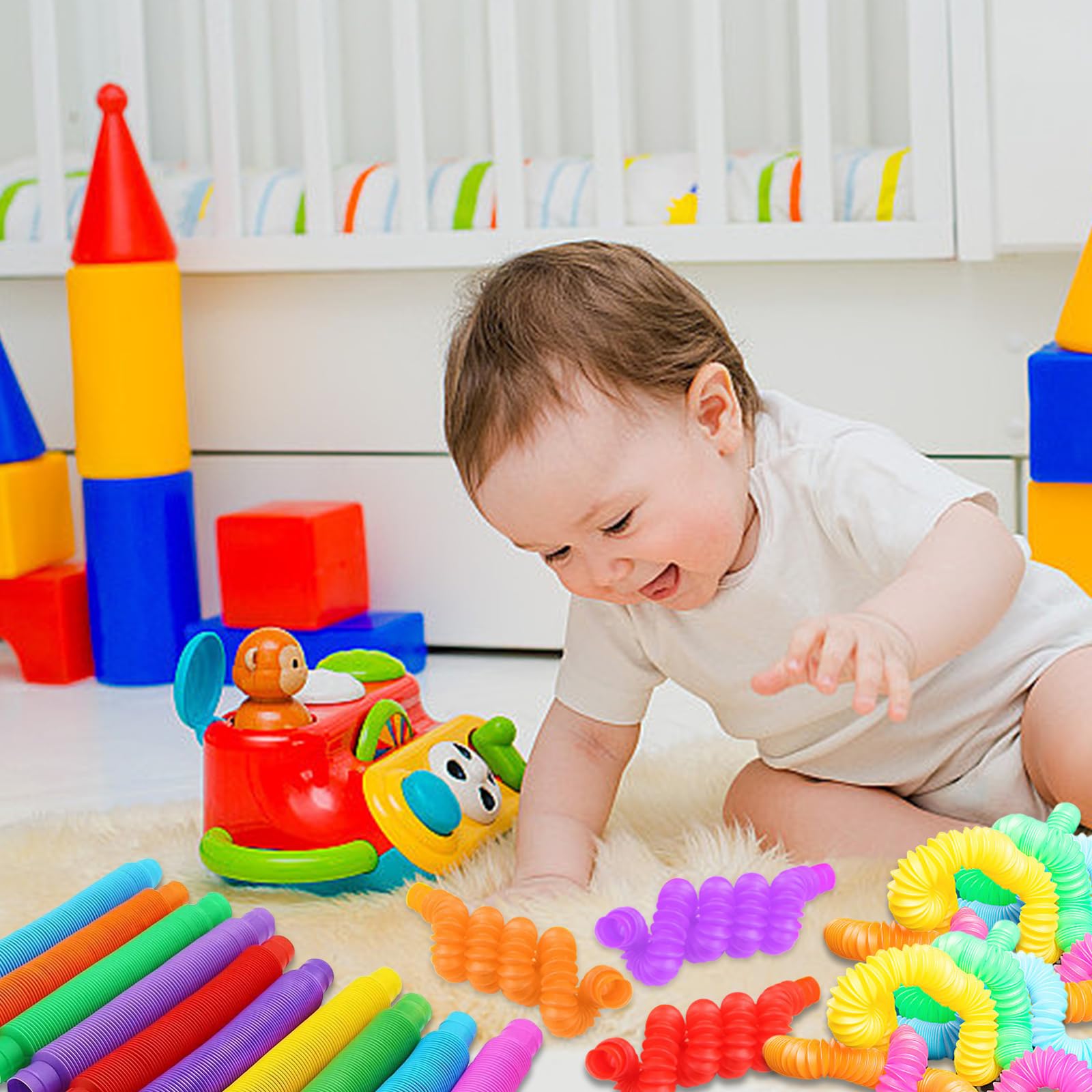 24 Tubos Sensoriales Elásticos Multicolor – Juguetes Antiestrés Para Niños Y Adultos, Estirables Hasta 46 Cm, Ideales Para Viajes