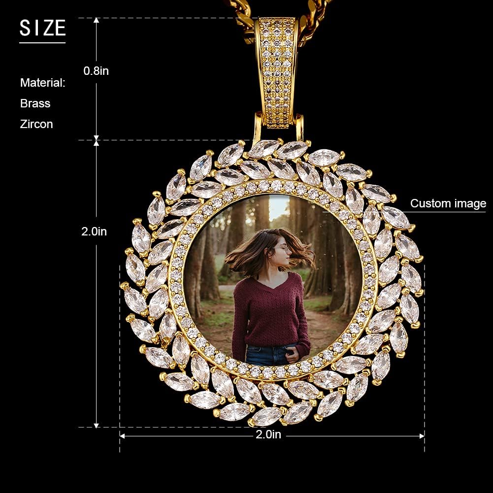 TUHE Custom Picture Necklace Personalized Hip Hop Iced out Heart Angle Wings Pendant Photo Necklace for Men Women Memory Chain Necklace Customized with Picture Rope/Tennis/Cuban Chain Necklaces