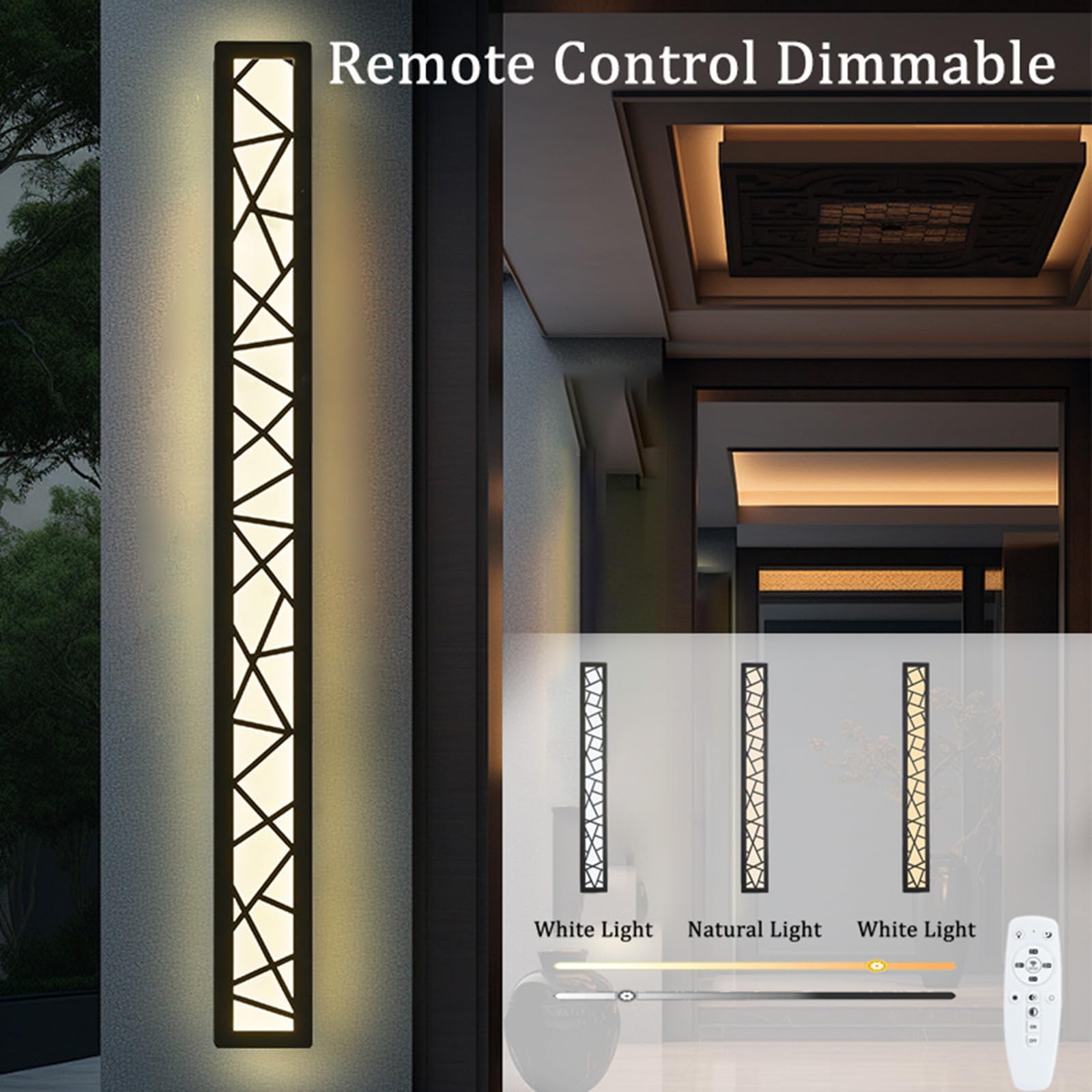 LED Außen Lange Wandleuchten IP65 Wasserdicht Dimmbar Wandlampen mit Fernbedienung Wandbeleuchtung Villa Aussen/Innen Gartenwandbeleuchtung Garage Terrasse Korridor 3000K-6500K (Schwarz,150cm)