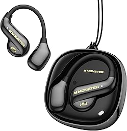 Monster Open Ear AC390 Headphones, Bluetooth 6.0 Earbuds with Stereo Sound, Wireless Headphones 24H Playtime, IPX5 Waterproof, Rotating Charging Case with Lanyard, Ultra-Light Open Ear Earbuds Black