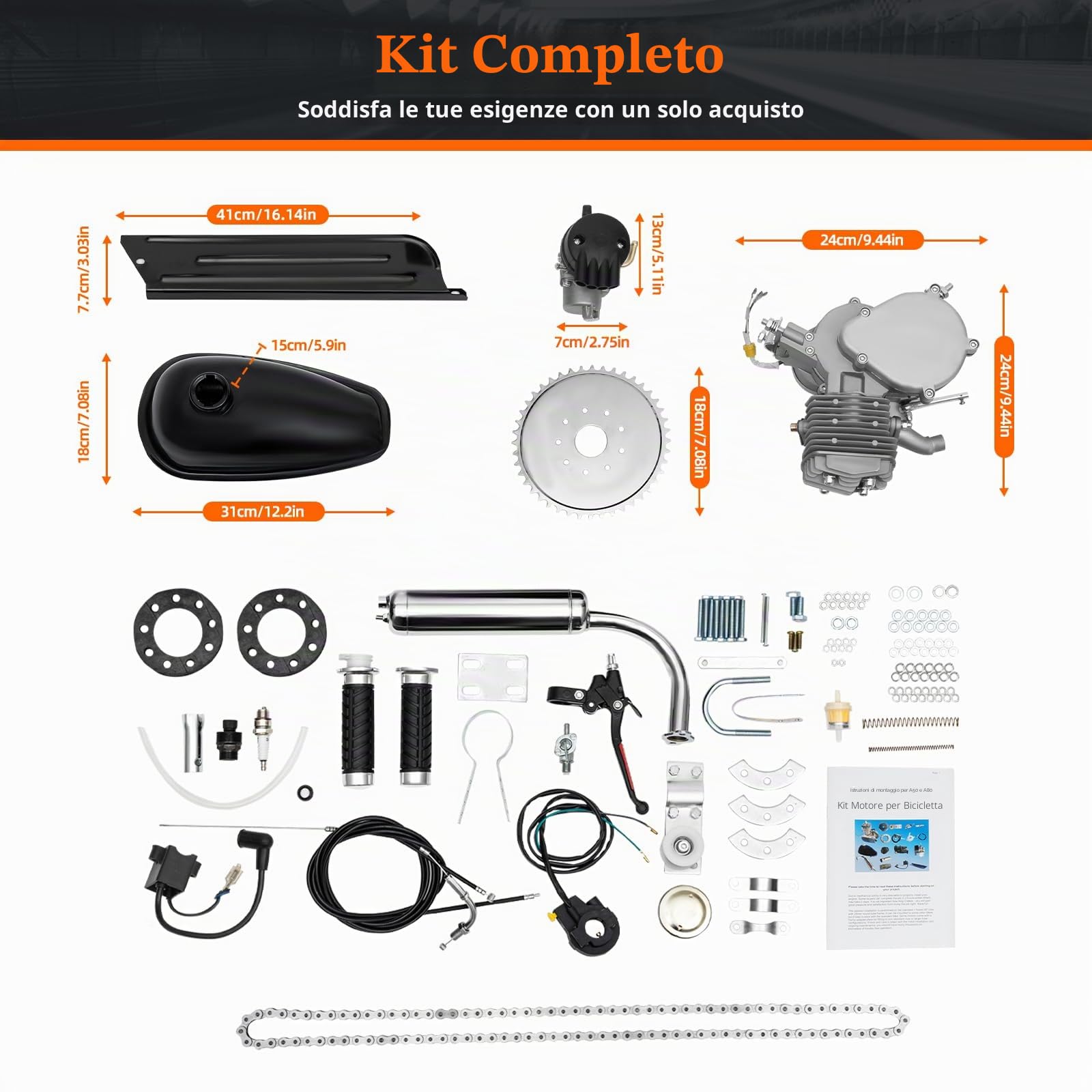 Motore a benzina a 2 tempi 80 CC per bicicletta, motore a benzina per bicicletta, motore ausiliario per bicicletta, kit motore singilindrico, raffreddato ad aria per la maggior parte delle