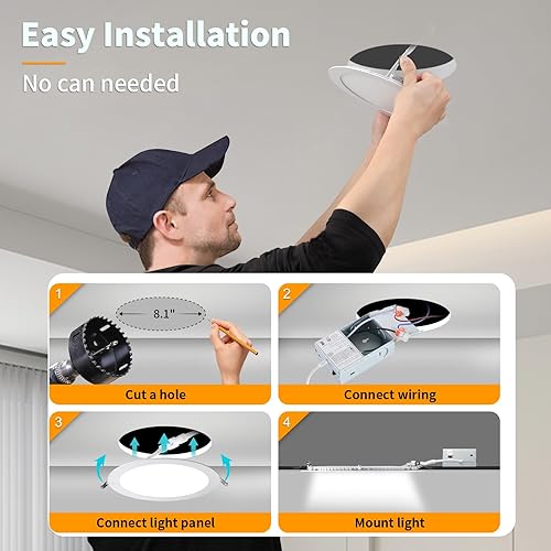 Miniatura 7 de Paquete de 6 luces LED empotradas de 8 pulgadas con caja de conexiones, ultra delgadas, 3000K4500K6000K seleccionables, luz LED regulable sin lata