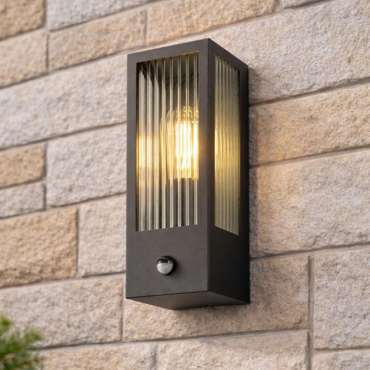 Cgc Lighting Black Large Pir Bevelled Glass Coach Lantern Wall Light Porch Indoor Outdoor Garden Decorative Lamp Fixture (Black Large Pir)
