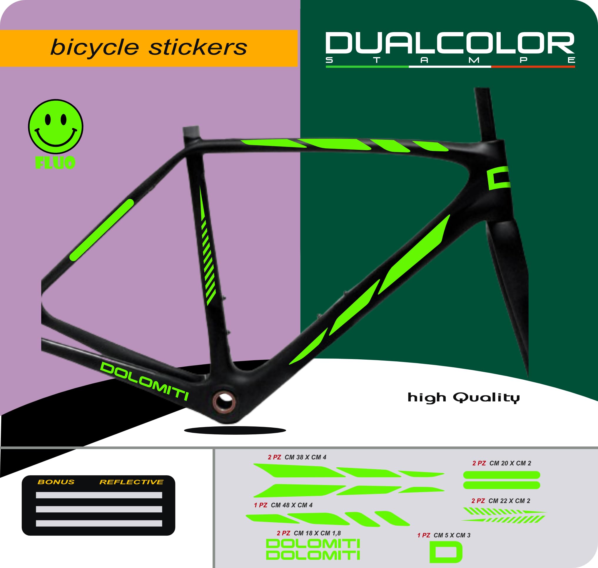 Kit De 7 Autocollants DualColorStampe Pour Cadre VTT Et BDC – Protection Vinyle Haute Résistance – Design Sportif Italien