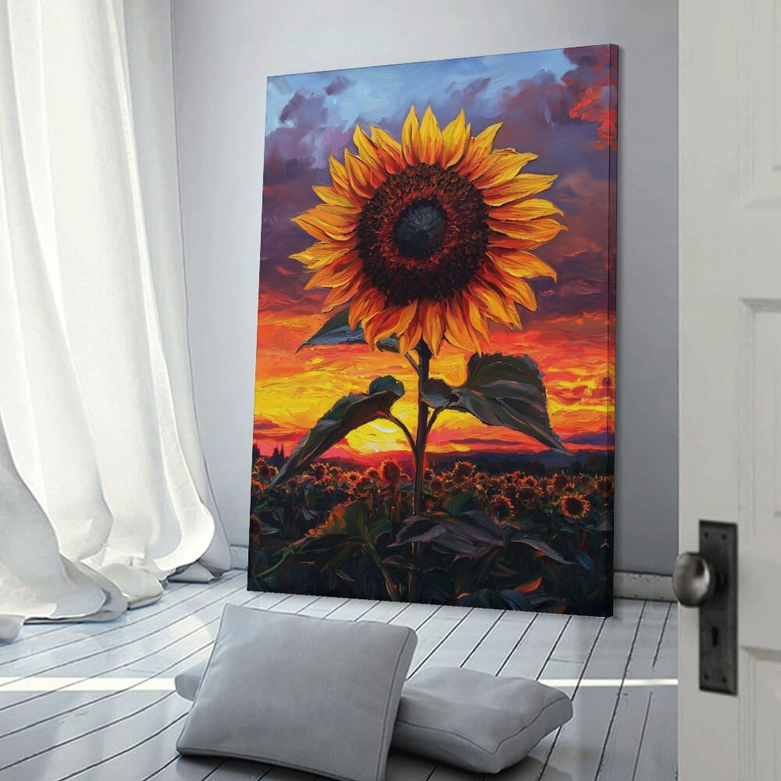 Junmoney Wall Art Print Sunflower at Sunset, 08x12inch(20x30cm), for Bedrooms, Workspaces And Everyday Interiors, Stylish Home Artwork for Focal Walls