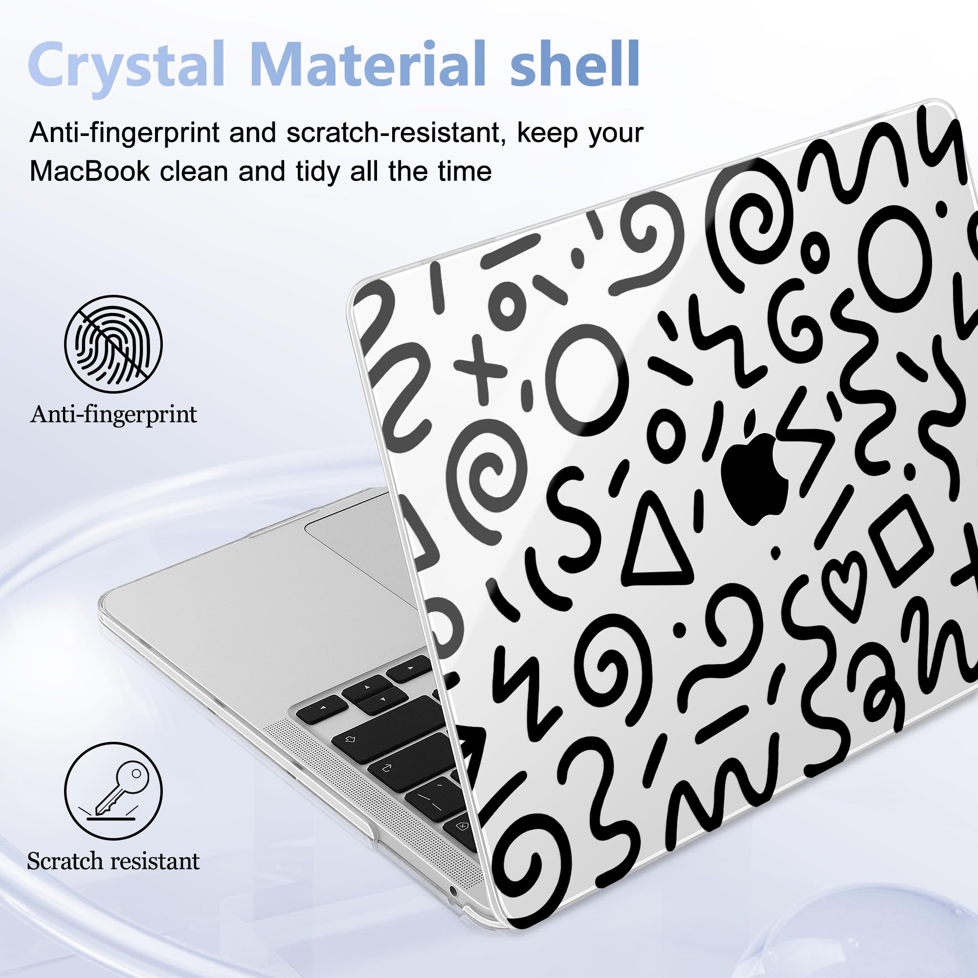 Custodia per MacBook Pro 13" 2022 2021 2020 A2338 M2/M1 A2251 A2289 con Touch ID, custodie rigide trasparenti per laptop con copertura per tastiera e tappo antipolvere, linea astratta